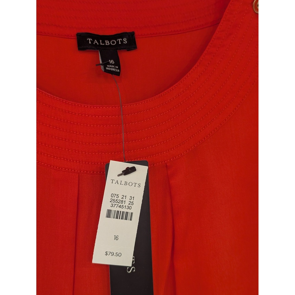 Talbots Womens Top Size 16 Orange 3/4 Sleeve Pleated Career‎ Casual Blouse - Picture 3 of 5